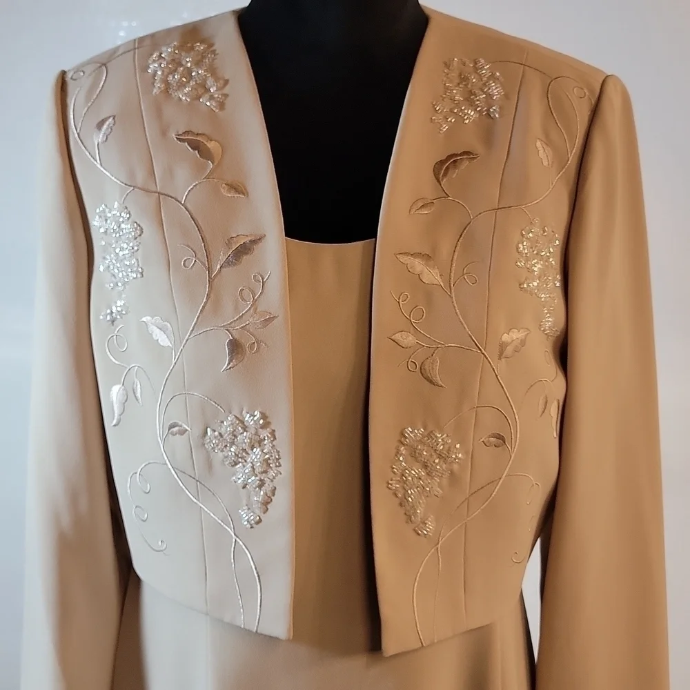 𝅺ADRIANNA Papell elegant maxi dress with cropped overlay sequin jacket - Picture 3 of 16